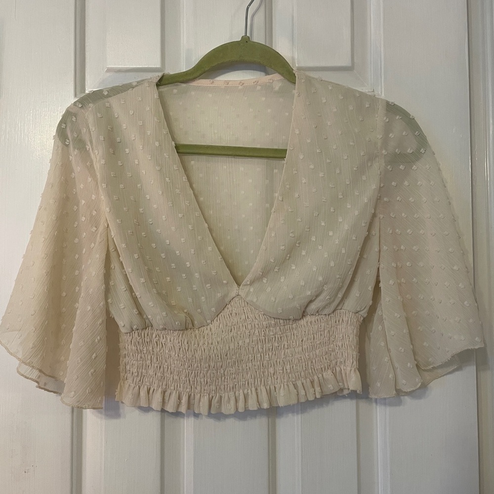 Elegant Cream Blouse with Smocked Waist